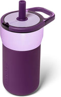 BrüMate Leap 12oz 100% Leakproof Kids Tumbler with Handle & Silicone Soft Straw | Durable Drop Resistant Silicone Sleeve | Made of Insulated Stainless Steel | Cup Holder Friendly | (Violet Crush)