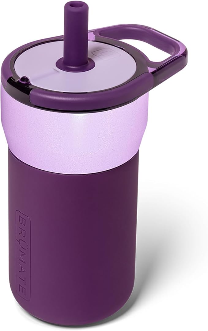 BrüMate Leap 12oz 100% Leakproof Kids Tumbler with Handle & Silicone Soft Straw | Durable Drop Resistant Silicone Sleeve | Made of Insulated Stainless Steel | Cup Holder Friendly | (Violet Crush)