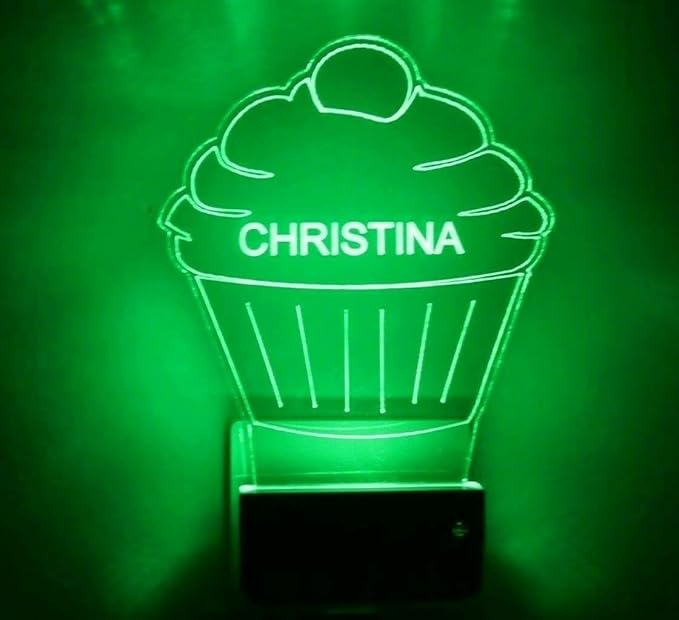 MIRROR MANIA Night Light Multi Color Personalized LED Plug-in, Ultra-Slim Touch Night Light Smart Dusk to Dawn Sensor, Kids Children's Bedroom Kitchen Bathroom Hallway Play Room Variations (Cupcake)