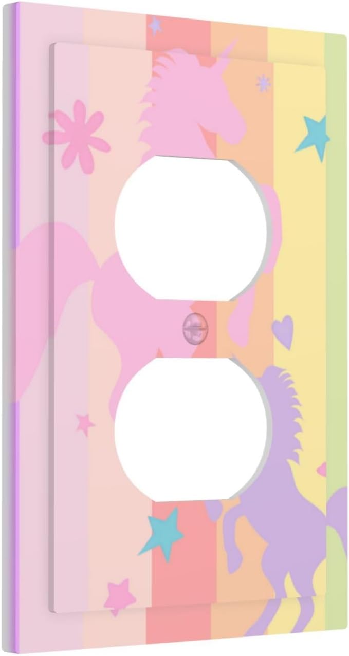 Cute Purple Pink Rainbow Unicorn 1 Gang Electrical Duplex Outlet Covers Light Switch Cover Receptacle Wall Plate Decorative Faceplate for Nursery Girls Boys Room Kids Room Home Decor