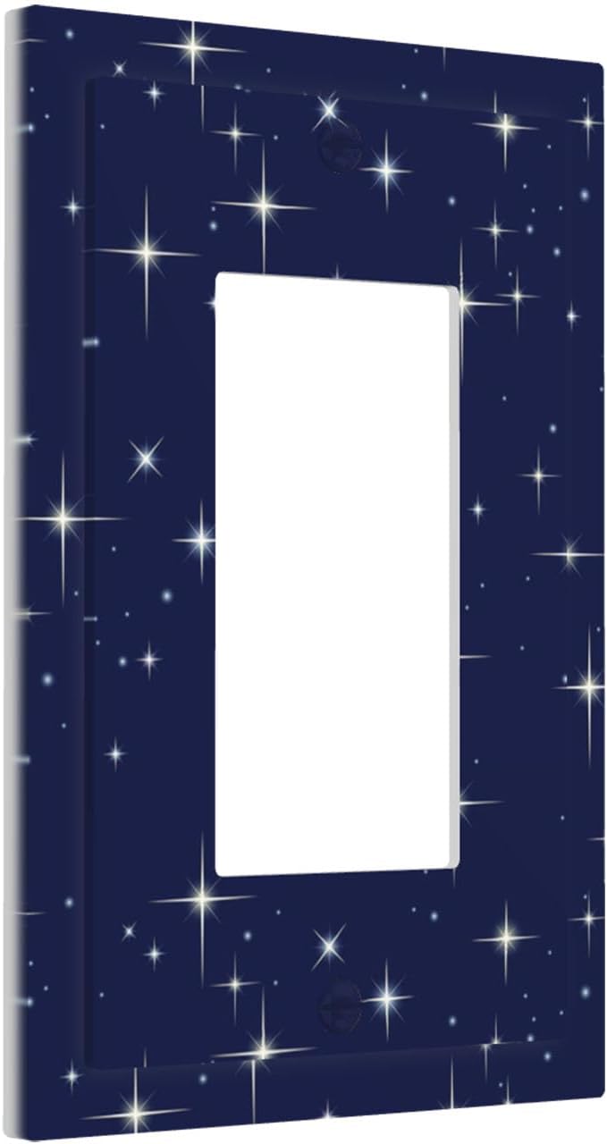 Starry Night Single Rocker Switch Cover - 1-Gang Standard US Size Celestial Sparkle Light Switch Covers, Midnight Galaxy Cosmic Glow for Bedroom & Nursery