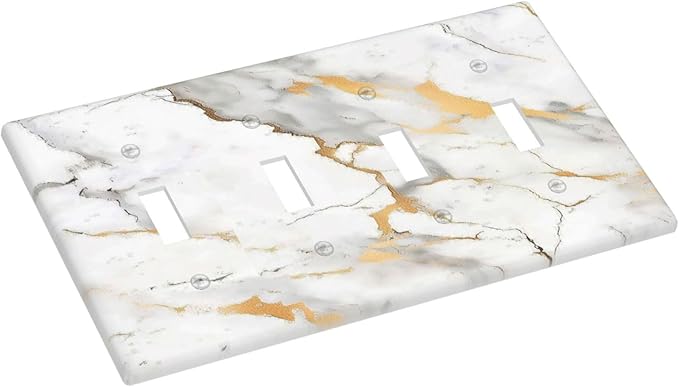 Light Switch Covers Marbling Style White Background Gold Gray Stripes Quad Toggle Electrical Faceplate 4 Gang Wall Plate Decorative Switch Plates For Bathroom Kitchen Decor