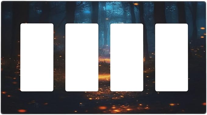 Decorative Art Light Switch Covers Enchanted Glowing Forest 4 Gang Rocker Decora Outlet Covers Electrical Faceplate GFCI Wall Plate for Home Decor