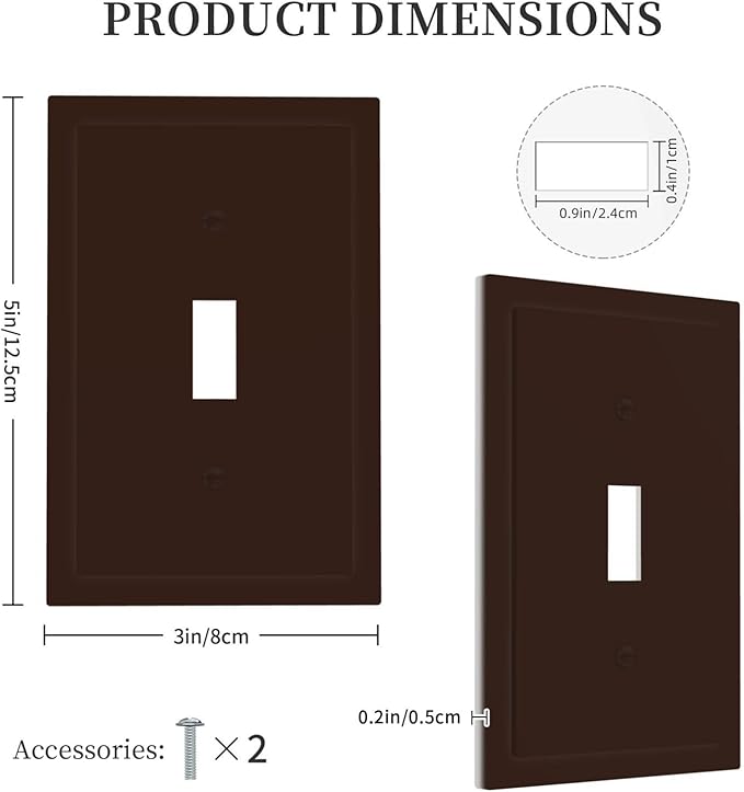 Decorative Toggle Brown 1 Gang Light Switch Cover, Mocha Coffee Single Wall Plate, Dark/Thick Brown Electrical Switch Face Wallplate One Gang