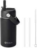 Fimibuke Kids Insulated Water Bottle, 14oz BPA FREE 18/8 Stainless Steel Travel Tumbler Double Wall Vacuum Leak Proof Kids Cup with Straw Metal Water Bottle for School Boys Girls(1 Pack, Black)
