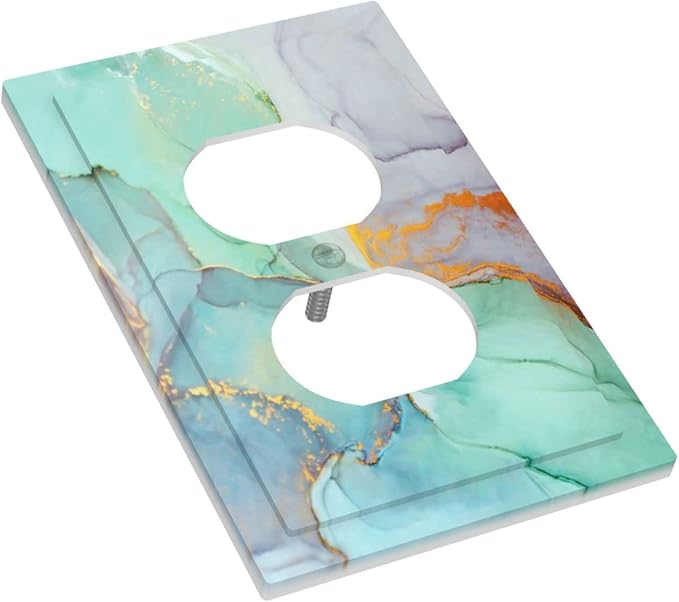 Colourful Marble Watercolor Abstract Ink Paint Blue Green Jade Texture Purple Gold Stripes Outlet Wall Plate Decorative Single Duplex Cover 1 Gang Electrical Receptacle Cover Bathroom Faceplate Green