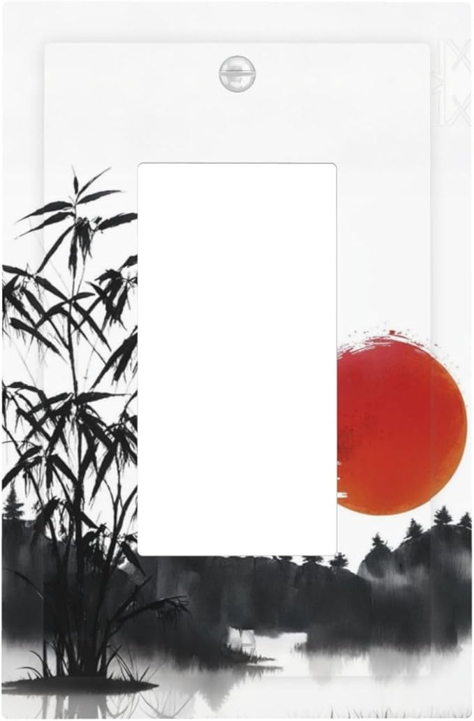 Decorative Outlet Covers Artistic Describe Black Bamboo Japanese Red Sun 1 Gang Single Decora GFCI Device Light Switch Covers Plate 1 Rocker Wall Plate Jumbo Switch Cover Plate