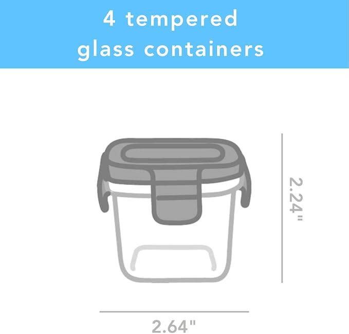 Wean Cube Glass Food Storage Garden Pack - Pack of Four (4), 4 oz Square containers Blue, Orange, Green, Purple