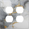 Gold Marble Grey Art Abstract Luxury Print Outlet Covers 2 Gang Double Duplex Decorative Light Switch Covers Electrical Wallplates Socket Faceplate for Kitchen Bathroom Decor