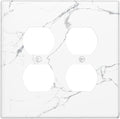 Luxurious White Marble Abstract Print Outlet Covers 2 Gang Double Duplex Decorative Light Switch Covers Electrical Wallplates Socket Faceplate for Bathroom Kitchen Bedroom Decor