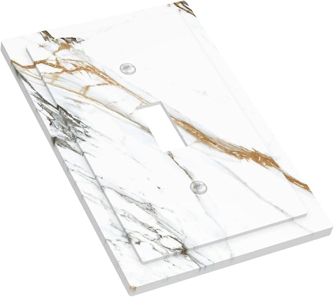 White Gold Marble Modern Abstract Luxury Print Decorative Light Switch Cover 1 Gang Single Toggle Device Electrical Faceplate Switchplates Decorator Outlet Wall Plate for Bathroom Kitchen Decor