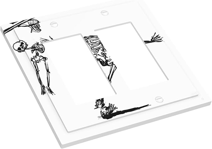 Decorative Outlet Covers Skeleton Basketball Funny Skull Stick Figure 2 Gang Double Gfci Rocker Electrical Wall Panels Light Switch Cover Plate For Home Office Decor