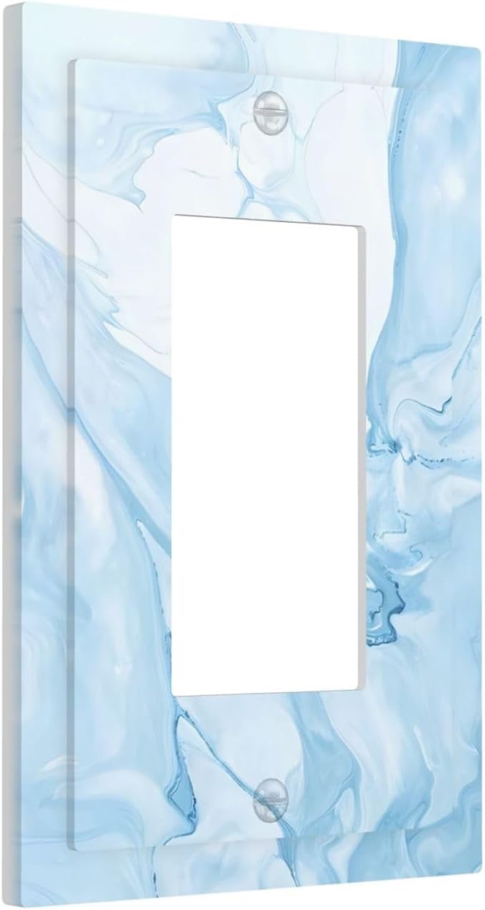Navy Blue Sea Waves Spilled Ink Marble Simplicity Print Decorative Outlet Covers 1 Gang Single Rocker Light Switch Cover Plate Wall Plates GFCI Faceplate for Bathroom Living Room Decor
