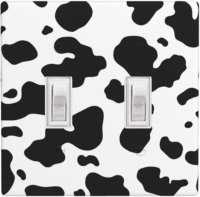 Black White Cow Print 2-Gang Double Toggle Switch Plate, Farm Cow Pattern Wall Plate for Farmhouse, Bedroom, Kitchen & Home