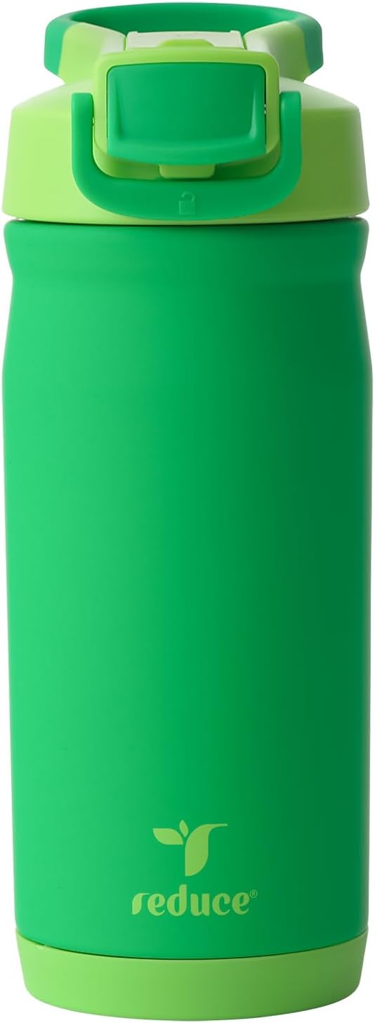 Reduce Hydrate Pro Kids 14oz Stainless Steel Insulated Water Bottle w/Straw – Spill Proof Tumbler for Kids – 30 Hour Cold Retention – Dishwasher Safe Leak-Proof Design - Clover Green