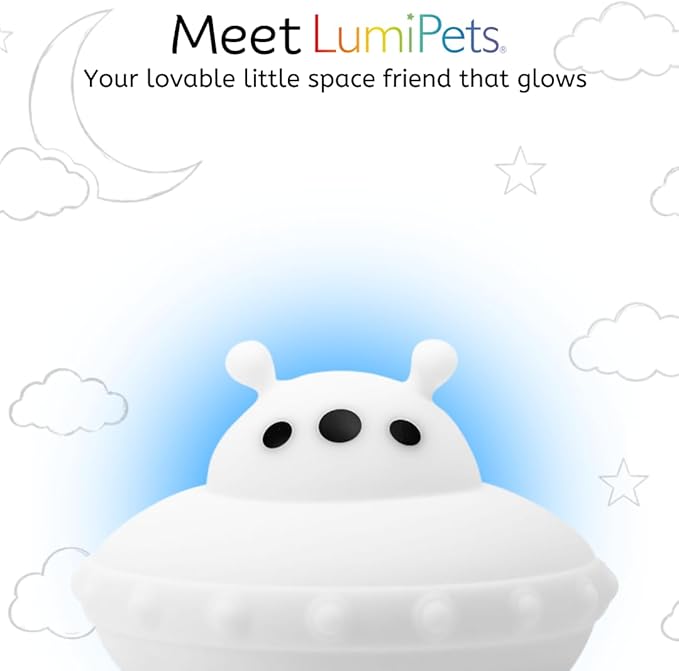 Lumipets UFO Spaceship LED Baby Night Light, Cordless, Touch Control, Soft Silicone Material, 8 Lulling Colors, Portable