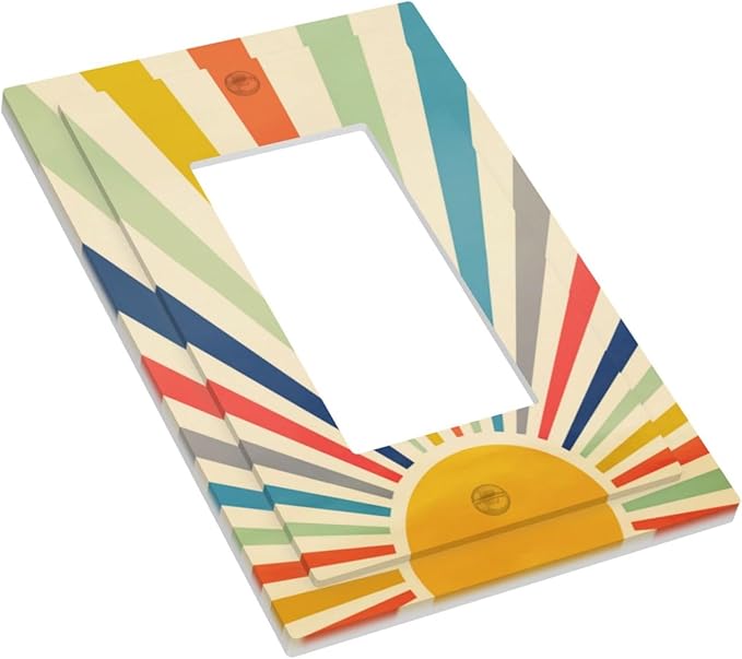 Middle Mid Century 60s 70s Boho Hippie Abstract Sun Art 1 Gang Single Decorator/Rocker Wall Plate Light Switches GFCI Electrical Device Face Switchplate Plug Cover for Dimmers, Receptacle, USB Outlet