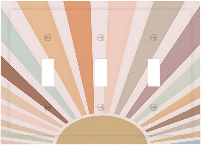 Boho Sun Rainbow Retro Aesthetic Abstract Art Sunrise Sunset Decorative Switch Plates 3 Gang Wall Plate Triple Toggle Light Switch Cover Faceplate Electrical Wall Panels for Kids Room Bedroom Decor