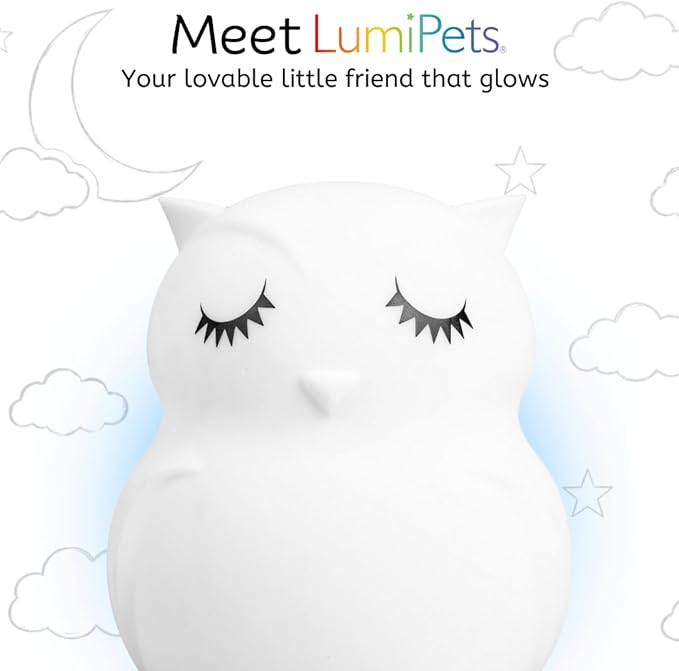 Lumipets Remote Control Silicone Night Light for Kids - Owl Design with 9 Soft Colors & Sleep Timer - Rechargeable, Battery-Operated Lamp for Bedroom | Baby Nursery, Toddler, Girls, Boys