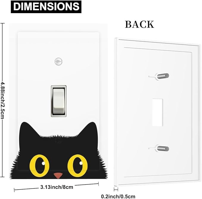 Peeking Cute Black Cat 1-Gang Toggle Light Switch Plate, Curious Cat Eyes Decorative Wall Plate for Cat Lover Decor