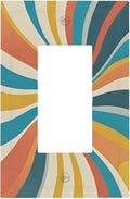 Decorative Light Switch Cover Plate with Retro Mid-Century Modern Sunburst Motif Design 1 Gang Rocker Outlet Covers Single Decora Gfci Device Wall Plate for Abstract Teal/Yellow/Orange Wall