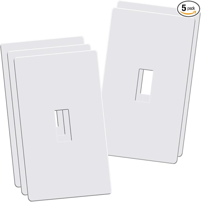 Screwless Toggle Switch Wall Plates, 1-Gang Child Safe Outlet Covers, Standard Size 2.92" x 4.68" Hidden Screw Faceplate, Unbreakable Thermoplastic (5 Pack, Gloss White)