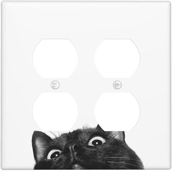 Peeping Black Cat Cute Animals Outlet Covers 2 Gang Double Duplex Decorative Light Switch Covers Electrical Wallplates Socket Faceplate for Kids Room Home Decor