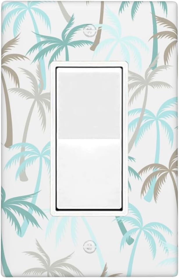 Tropical Palm Tree 1-Gang Rocker Wall Plate, Green Palm Leaf Switch Plate for Beach House, Kitchen, Bathroom & Sunroom
