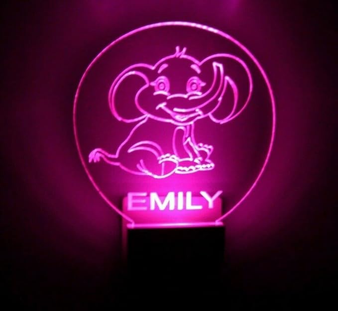 MIRROR MANIA Night Light Multi Color Personalized LED Plug-in, Ultra-Slim Touch Night Light Smart Dusk to Dawn Sensor, Kids Children's Bedroom Kitchen Bathroom Hallway Play Room Variations (Elephant)