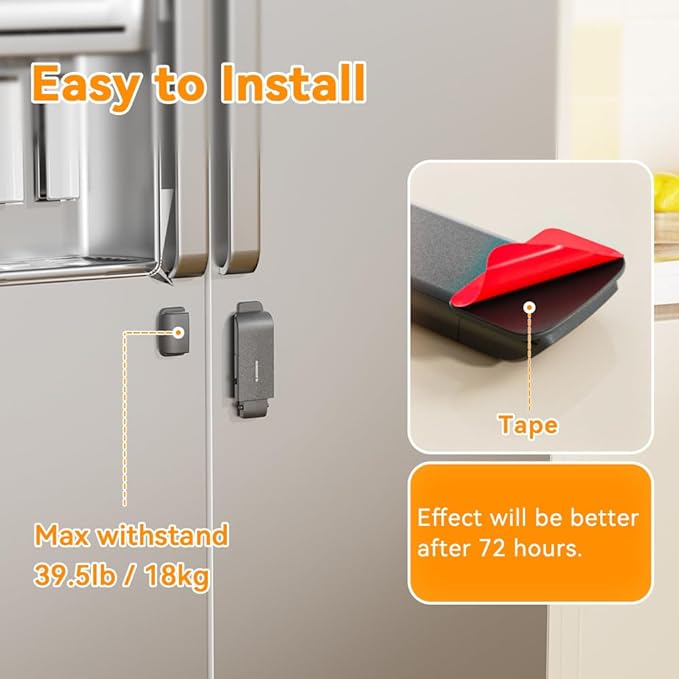 EUDEMON Updated French Fridge Lock French Door Refrigerator/Freezer Lock Apply to Max 2.28"(58mm) Two Door Gap Distance,Cabinet Cupboard Lock for Kids & Babies,Easy to Install(1 Pack,Black)