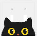 Peeking Cute Black Cat Double Toggle Switch Cover - 2-Gang Standard US Size Curious Cat Eyes Light Switch Covers for Cat Lover Decor