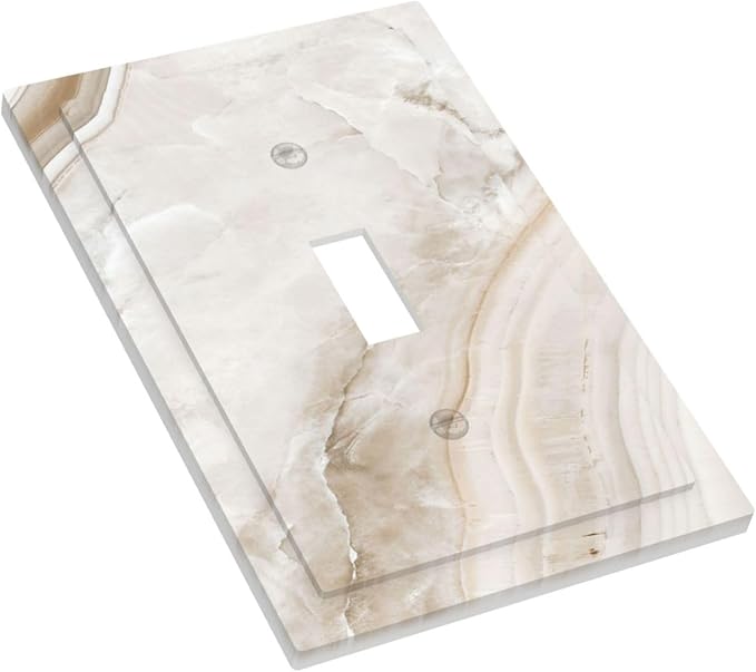 Decorative Light Switch Cover Beige Marble Pattern 1 Gang Single Toggle Decorator Outlet Wall Plate Device Electrical Faceplate Switchplates for living Room Bedroom Decor