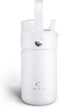 Kids Insulated Water Bottle with Straw - 12oz Stainless Steel Water Bottle with Dual Spouts, Leak-Proof, BPA-Free, Double Wall Vacuum Keeps Cold for 24 Hours for Sports, Travel, School (Polar White)