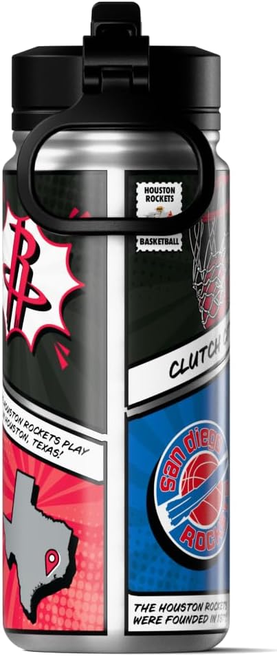 Hydrapeak x NBA Houston Rockets 20 oz Stainless Steel Water Bottle, Officially Licensed Double Wall Insulated Sports Bottle with Straw Lid, Reusable Leakproof Gift for Kids & Adults