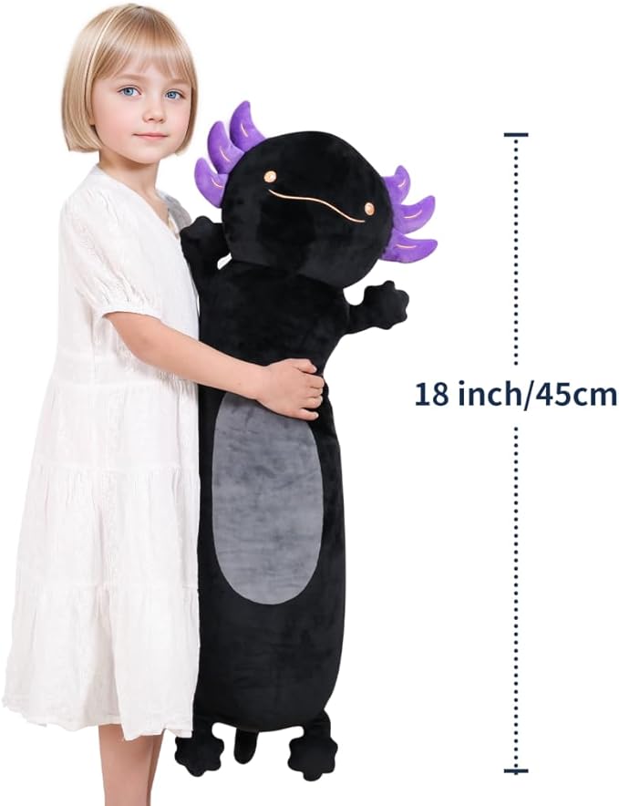 Dalmao 28 inch Black Axolotl Stuffed Animal, Cute Long Body Cuddle Squishy Pillow, Big Axolotl Plushies Toy Gifts for Kids, Boys for Birthday