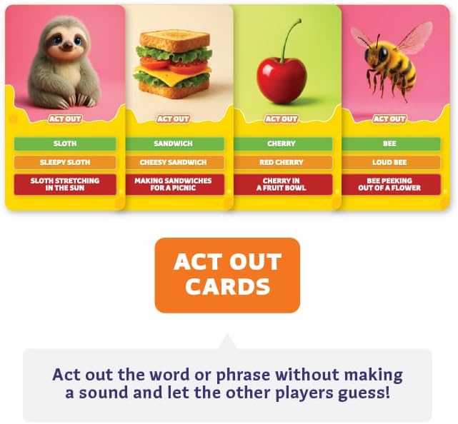 Epic Charades Mini Game for Kids Ages 6+ – Travel-Friendly Mini Edition – 80 Act Out & Explain Cards with Illustrations & Timer – Fun Educational Game for Family, Party, Classroom, Car Trips & Travel