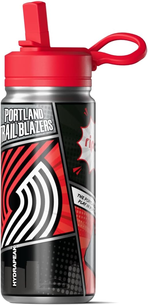 Hydrapeak x NBA Portland Trail Blazers 20 oz Stainless Steel Water Bottle, Officially Licensed Double Wall Insulated Sports Bottle with Straw Lid, Reusable Leakproof Gift for Kids & Adults