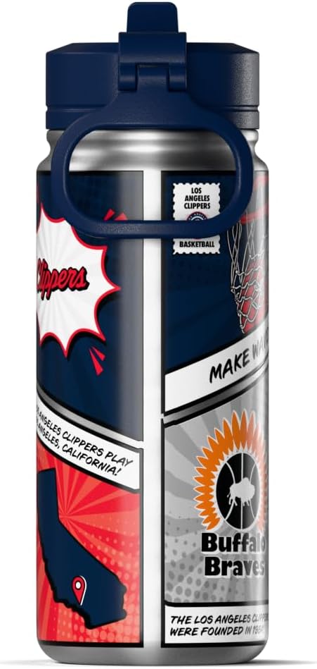 Hydrapeak x NBA Los Angeles Clippers 20 oz Stainless Steel Water Bottle, Officially Licensed Double Wall Insulated Sports Bottle with Straw Lid, Reusable Leakproof Gift for Kids & Adults