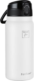 Fanhaw 20 Oz Insulated Stainless Steel Water Bottle with Chug Lid – Wide Mouth, Leak-Proof, BPA-Free – Ideal for Kids, Adults, Sports, Gym, and Outdoor Use (White)
