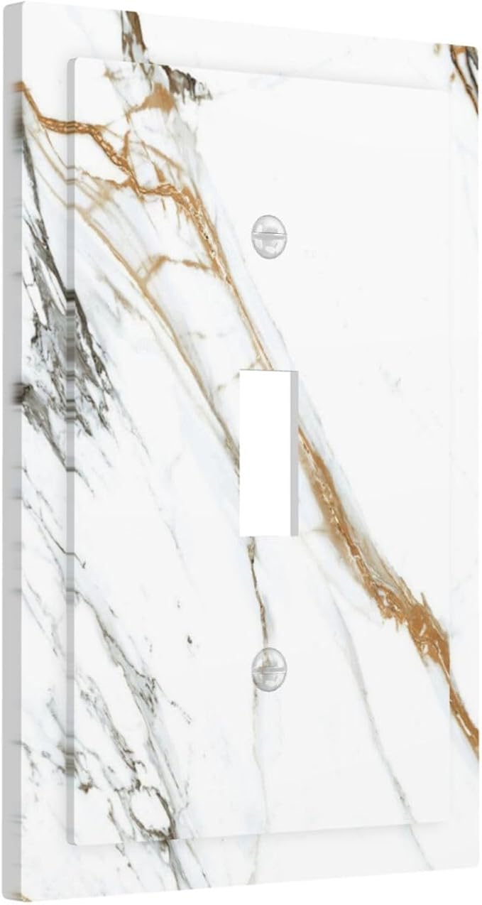 White Gold Marble Modern Abstract Luxury Print Decorative Light Switch Cover 1 Gang Single Toggle Device Electrical Faceplate Switchplates Decorator Outlet Wall Plate for Bathroom Kitchen Decor