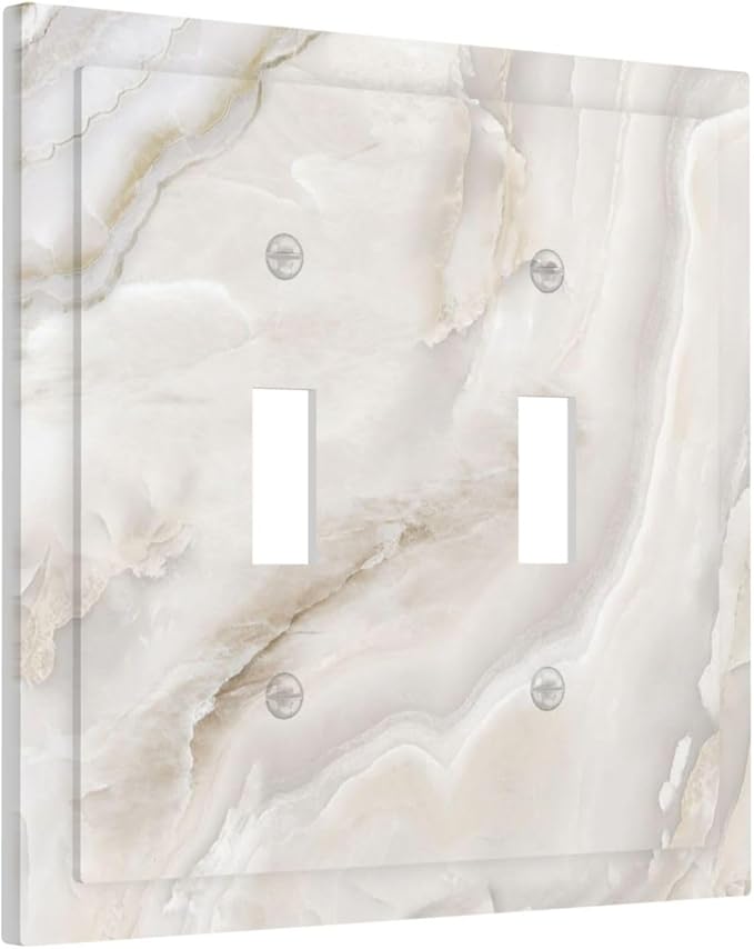 Abstract Luxury White Marble Texture Decorative Switch Plates 2 Gang Double Toggle Outlet Light Switch Cover Wall Plate Electrical Faceplate for Bathroom Kitchen Living Room Decor