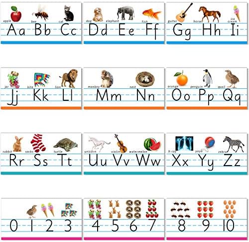 Zonon Alphabet & Number Bulletin Board Set – Manuscript ABC 0-10 Wall Decor, Pre-K/Kindergarten Classroom Decor, Back to School Learning Posters for Kids Playroom Nursery