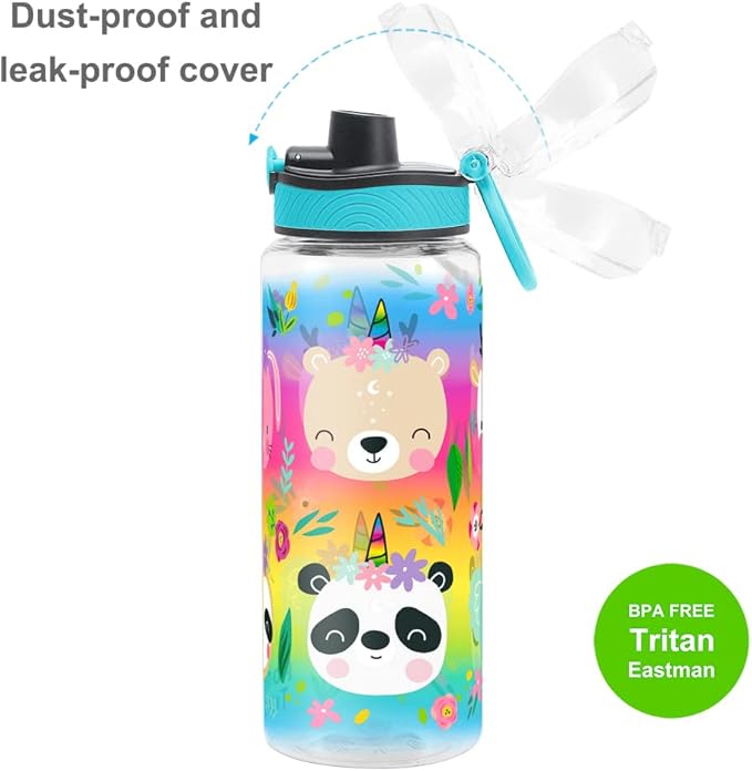 Home Tune Cute Water Bottle for School Kids Girls, BPA FREE Tritan & Leak Proof & Easy Clean & Carry Handle, 23oz/ 680ml (Deer)