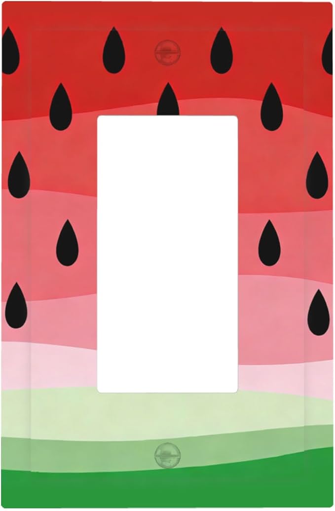 Gradient Watermelon Slice & Seeds Single Rocker Switch Cover - 1-Gang Standard US Size Summer Freshness Playful Fruit Design Light Switch Covers for Kitchen Decor