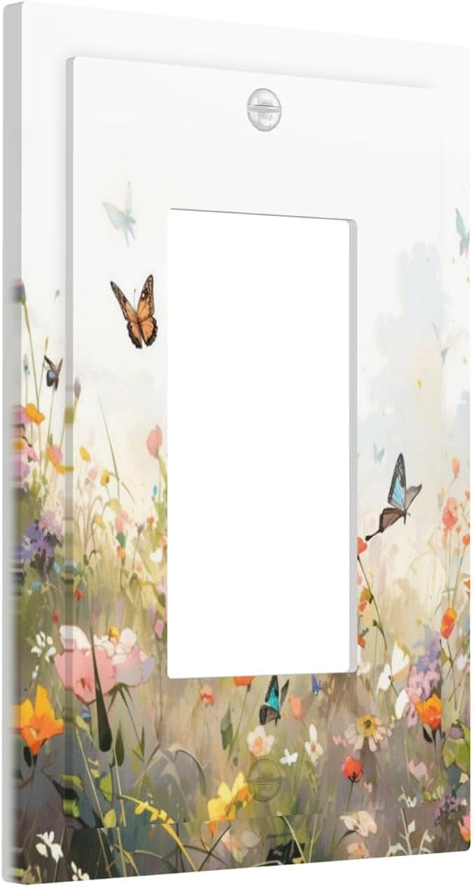 Wildflowers Watercolor Floral Colorful Butterfly Decorative Outlet Covers 1 Gang Single Rocker Light Switch Cover Plate Wall Plates GFCI Faceplate for Farmhouse Bed Room Decor