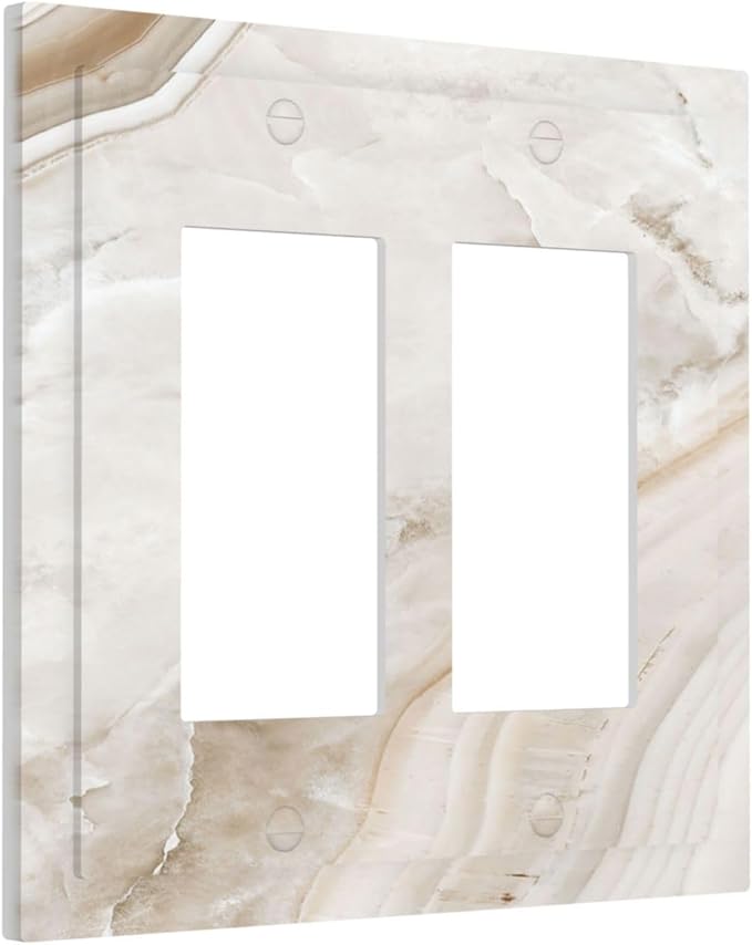 Decorative Outlet Covers Beige Marble Pattern 2 Gang Double GFCI Rocker Electrical Wall Panels Light Switch Cover Plate for living Room Bedroom Decor