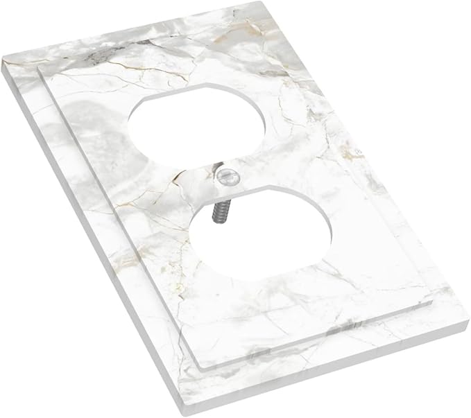 White Marbling Golden Stream Lines Print Outlet Covers 1 Gang Duplex Light Switch Cover Decorative Switch Plates Electrical Receptacle Faceplate Wall Plate for Bathroom Kitchen Decor