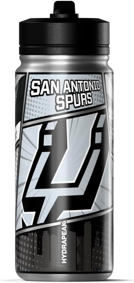 Hydrapeak x NBA San Antonio Spurs 20 oz Stainless Steel Water Bottle, Officially Licensed Double Wall Insulated Sports Bottle with Straw Lid, Reusable Leakproof Gift for Kids & Adults