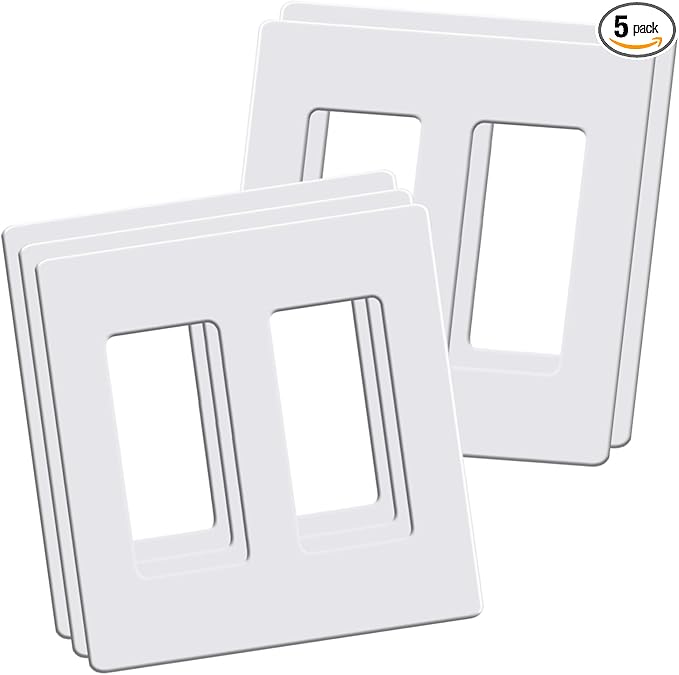 2-Gang Screwless Decorator Wall Plates, Decorative Outlet Covers, Standard Size 4.68" x 4.74" Switch Plate for Decor Dimmer, GFCI, USB Receptacle (5 Pack, Gloss White)