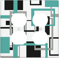 Geometric Turquoise Black Gray Modern Abstract Boho Outlet Covers 2 Gang Double Duplex Decorative Light Switch Covers Electrical Wallplates Socket Faceplate for Office Nursery Decor